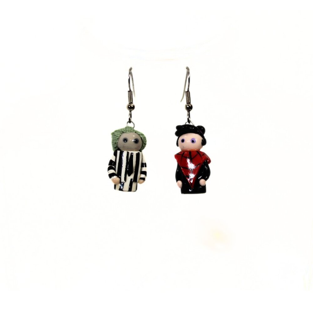 ⭐️ Beetlejuice & Lydia Lego Earrings – Handmade – Halloween/Goth Vibes